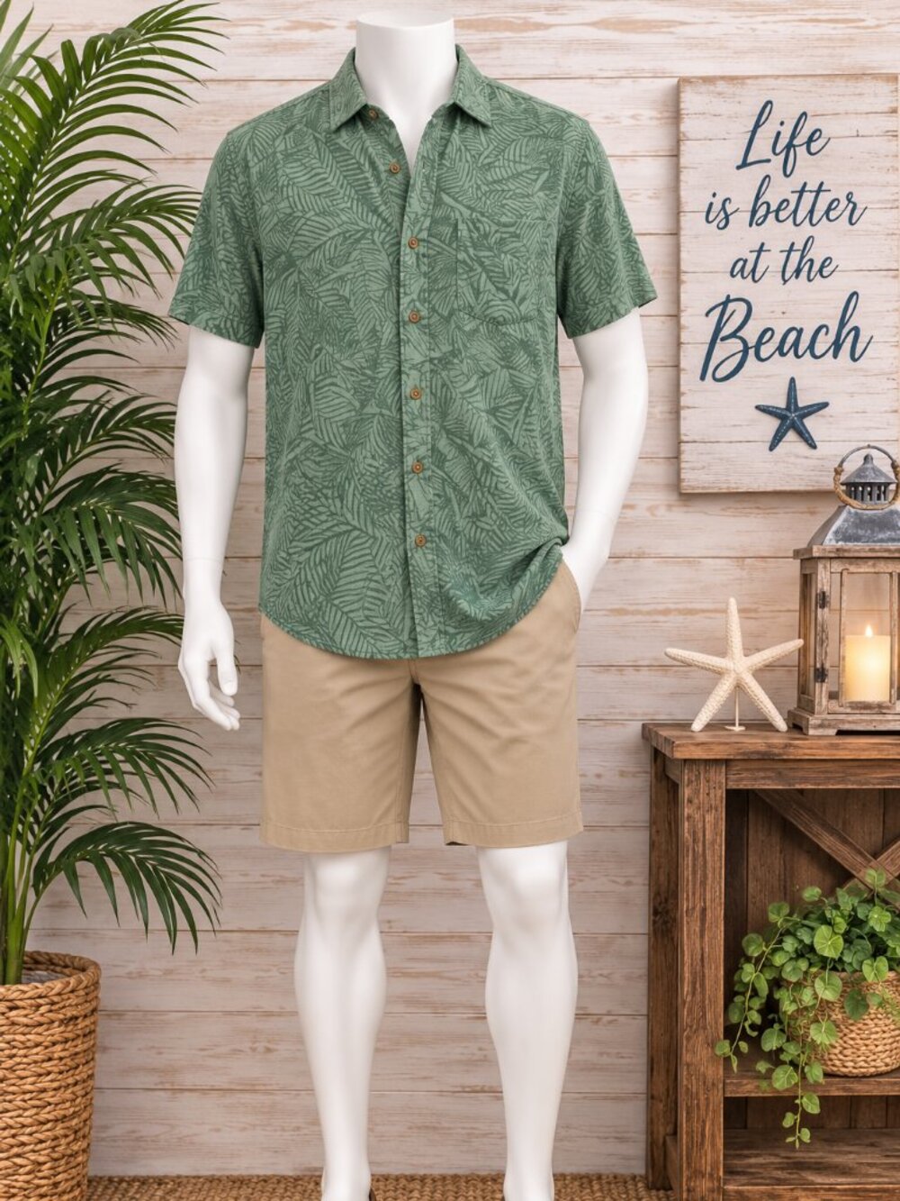 Sonoma Men's Leaf Print Button-Up Shirt | Size Small | Washed, Never Worn
